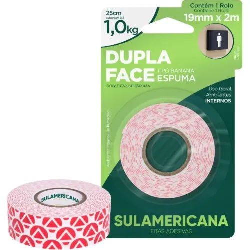 Fita Dupla Face Espuma 19 mm x 2 m - Sulamericana