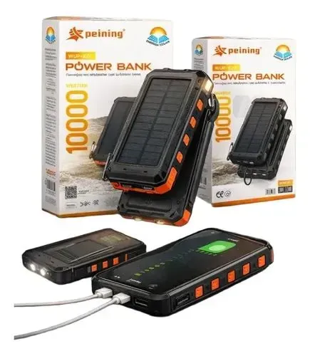 Power Bank Solar Peining WUP-822 10000mAh Carregador Portátil Lanterna LED USB Tipo-C<br>