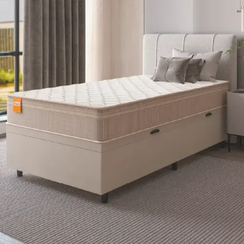 Cama Solteiro Box Completa com Colchão e Baú (Entrega Rápida)