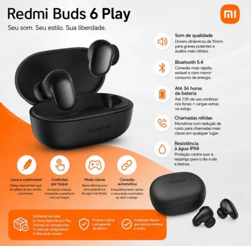 Fone Xiaomi 6 Play ( compatível com Android e IOs) Original