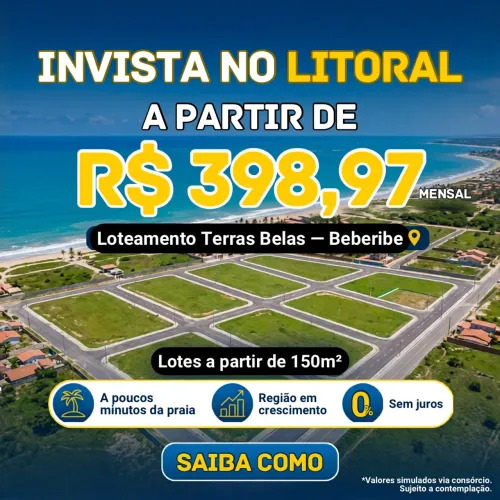 Lote no litoral de Beberibe ? parcelas a partir de R$398 | Sem juros