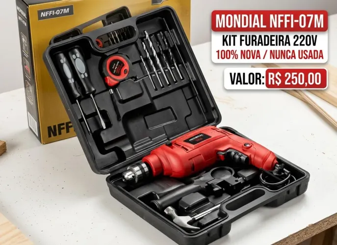 ?Kit Furadeira Mondial 220V na Maleta - Zera, Nunca Usada