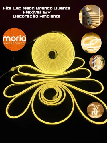 Mangueira de Led 5M Neon Flexível IP67 com Fonte 12v Cor Branco Quente