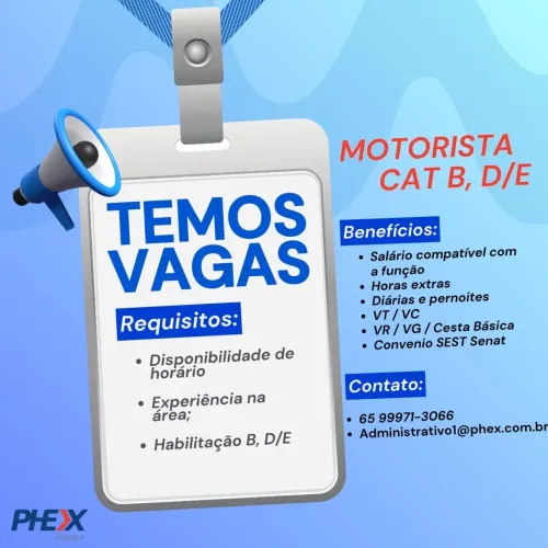 Vaga para motorista com experiência!