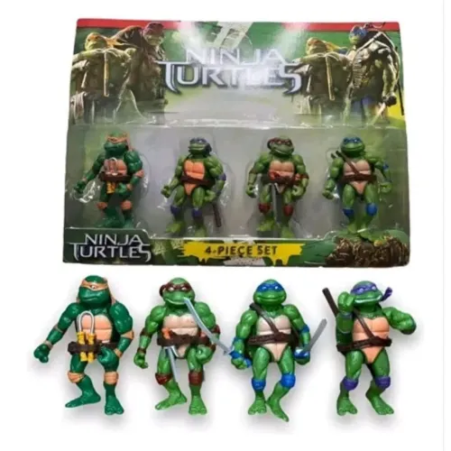 Kit 4 Bonecos Tartarugas Ninja + Acessórios 12 cm Articulados