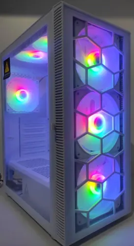 Gabinete Gamer Branco Frontal e Porta de Vidro 6 Fans Raimbow ATX (NOVO)