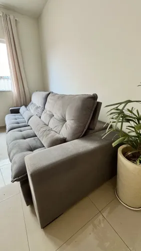 Sofá Retrátil/Reclinável Cinza Suede - 2,90 m - Excelente Estado