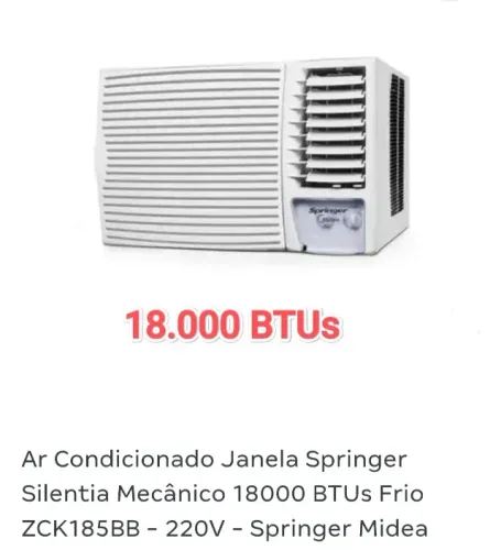 Ar Janela Springer Midea 18.000 BTUs + 220V +  Nota + 1 Ano Garantia+ Cartão 12x*!!!  