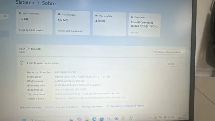 Notebook Intel Celeron Lenovo Ideapad 3i-15igl 82bu0008br