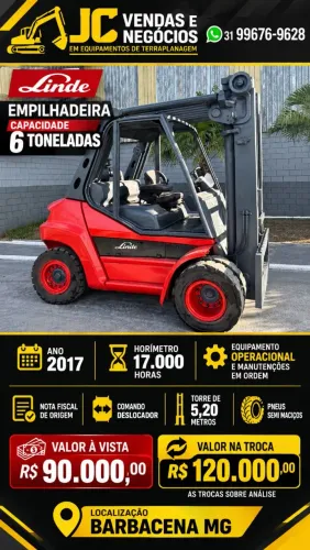 Empilhadeira Linde capacidade 6 toneladas