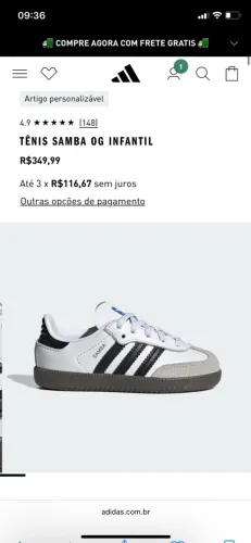 Tênis infantil ADIDAS SAMBA unissex TAM 23