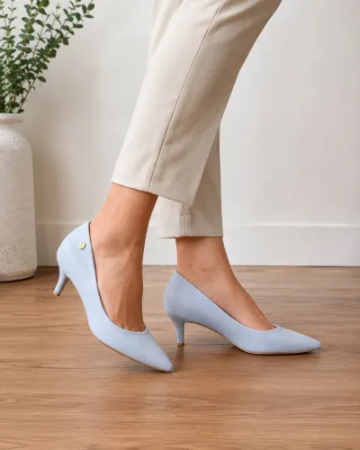 Scarpin Feminino Vizzano Azul Salto Baixo Fino 7cm Conforto Garantido