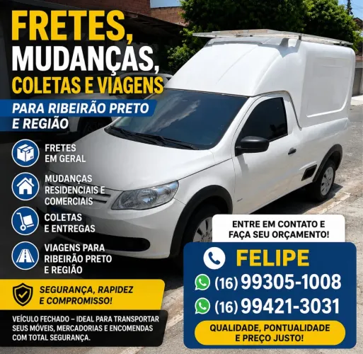 Fazemos Frete Ribeirão Preto e Região. São Paulo e Minas Gerais
