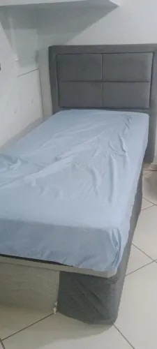Cama solteiro box com baú + colchão + cabeceira