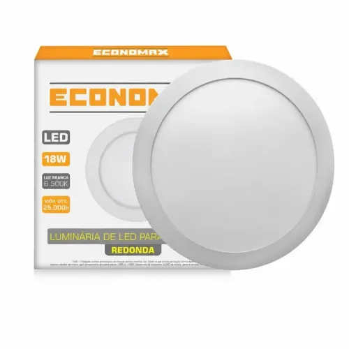 Economax Painel Redondo Sobrepor Slim Led 18w 6500k BF