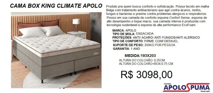 Cama box king colchão molas apolo climate - excelente qualidade