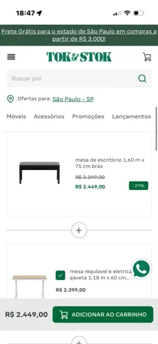 Mesa tok e stok de escritório/gamer preta