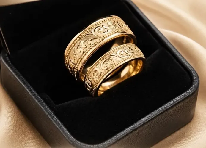 Par de Alianças Arabescos em Ouro 18k 750