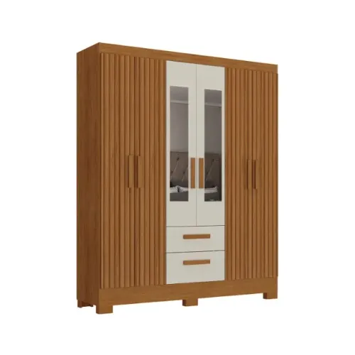 Roupeiro Fortaleza Plus 6P2G com Pes e Espelhos Nogueira Madeira.3D Nogueira mais Natura.O