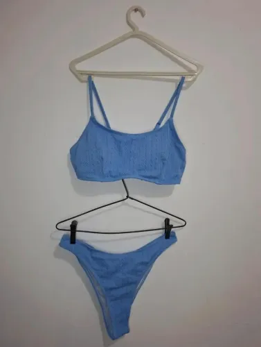 Conjunto Biquíni Shein Azul Claro Texturizado Asa Delta Tam G (Novo)
