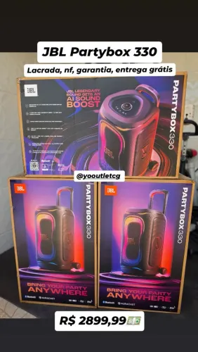 Caixa JBL Partybox 330, 280W RMS, alças e rodízios, luzes adaptativas, lacrada com nf