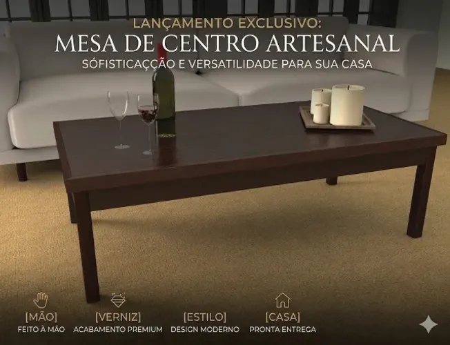 Mesa de Centro Premium em MDF Pau Ferro - Nova