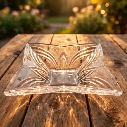 Centro de mesa ou fruteira em vidro grosso antigo 40x40cm mais cachepô em murano brinde