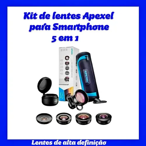 Kit de lentes Apexel 5 em 1 p/smartphone