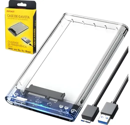 Case Para HD Externo Transparente USB 3.0 Transmissão 6Gbps Sata 2.5" HD ou SSD (Entrego)