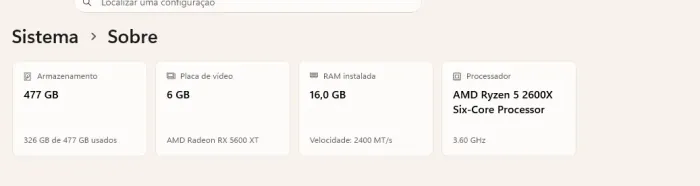 # PC Gamer Ryzen 5 2600X + RX 5600 XT 6GB + 16GB RAM + B450M Gaming + SSD 512GB'