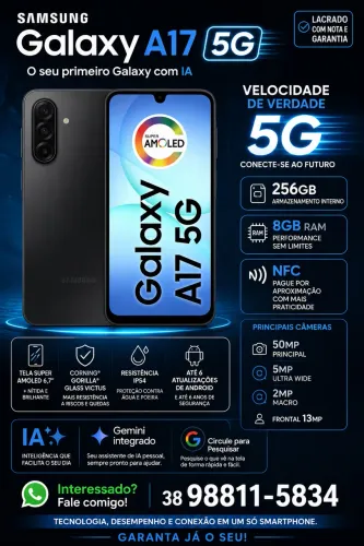 Smartphone Samsung Galaxy A17 5G com NFC