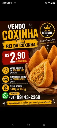Vêndo coxinha para comerciante ou consumo proprio
