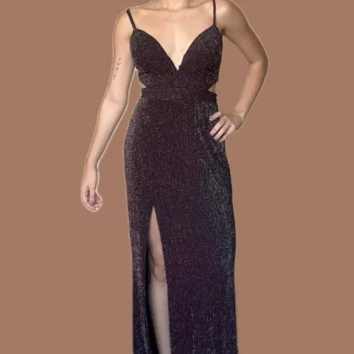 Vestido vermelho brilhoso longo