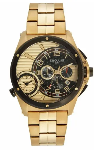 Relógio seculus masculino dourado extra grande 