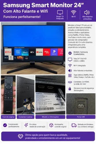 Samsung Smart Monitor 24" Full HD - Wi-Fi + Alto-falantes