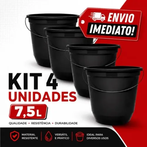 Promoção Shopee! Kit 4 Baldes 7,5L - Ideal para Casa, Lava Rápido e Uso Profissional