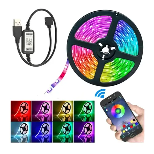 Fita Led Conexão USB 5 metros Luz Colorida RGB Controle Bluetooth