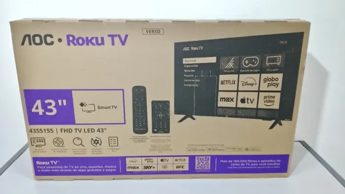 TV AOC, 43" POLEGADAS, SMART ROKU, NOVA NA CAIXA.