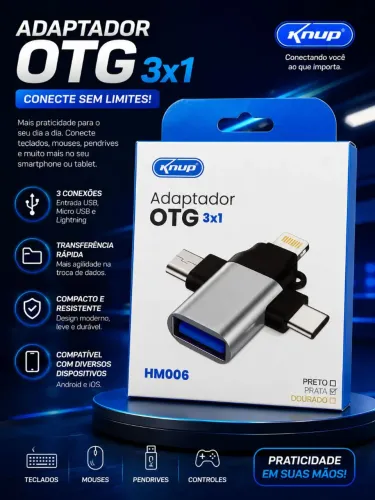 Adaptador OTG 3 em 1