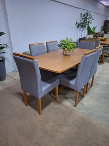 Mesa de Jantar Pedro com 06 cadeiras Base madeira 1.70x90