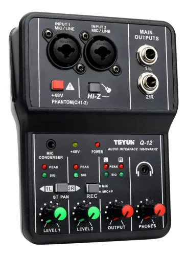 Mesa Mixer Digital TEYUN Q-12 Interface de Áudio USB 2 Canais Phantom Power