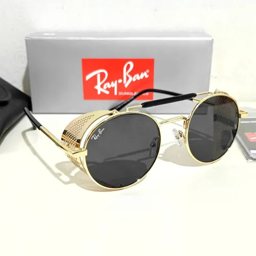 Óculos de sol Ray ban DJ alok retro redondo dourado e lente preto unissex novo