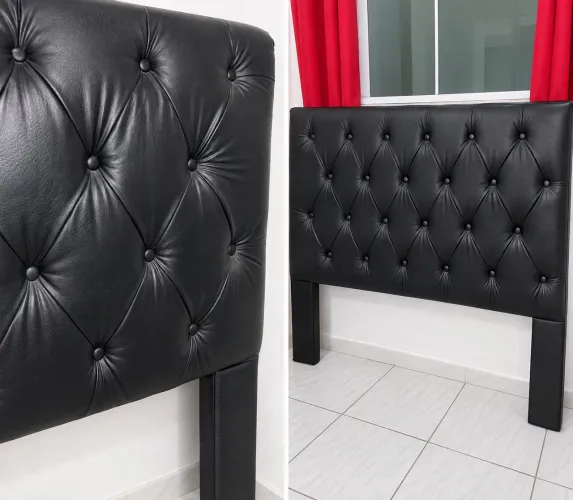 Cabeceira Estofada Preta para Cama Box - Modelo Capitonê