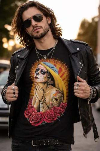 Camiseta Black Tea M - Estampa Catrina e Rosas (Original)