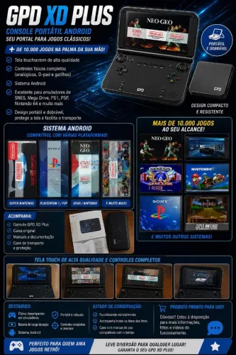 GPD XD Plus Portátil Android - Completo na Caixa + Case | Excelente para Emuladores e Jogo