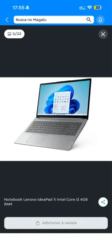 Notebook Lenovo IdeaPad 1i Intel Core i3 4GB RAM - 256GB SSD 15,6? Windows 11 82VY000TBR
