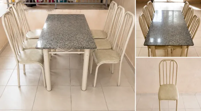 Mesa de jantar em granito + 6 cadeiras