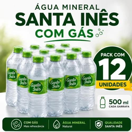 Água Mineral Santa Inês Com Gás 500ml Pack 12 Garrafas