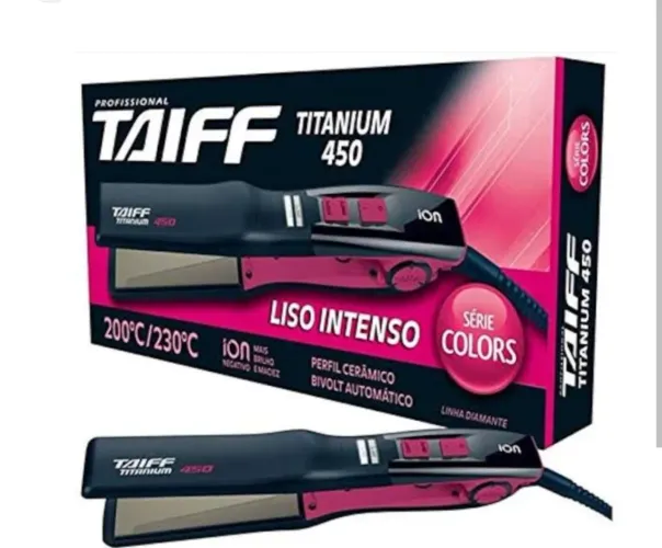 Prancha Taiff Titanium 450 Preto com Rosa Bivolt
