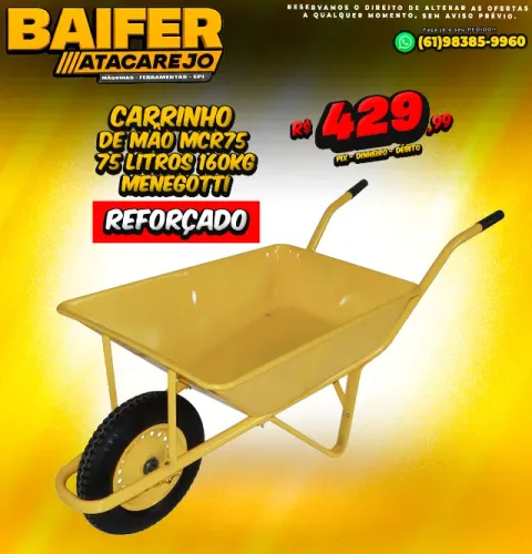 Carrinho de Mâo MCR75 75 Litros 160kg Reforçado Menegotti